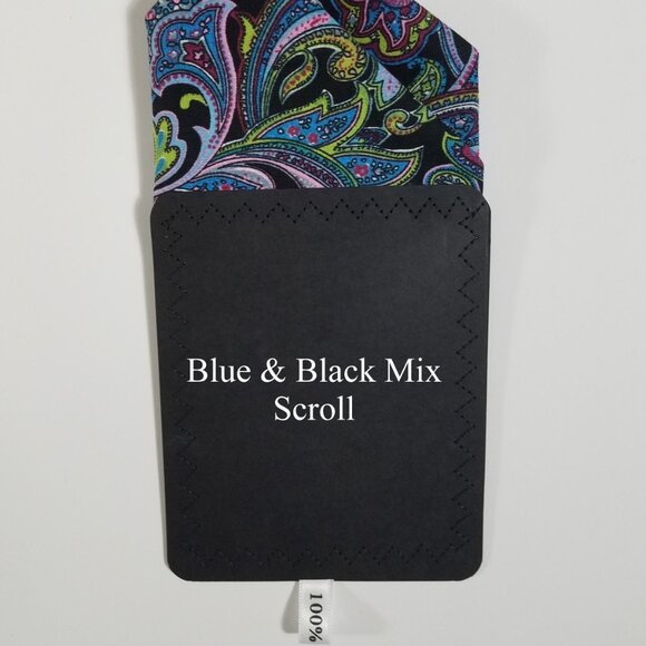 New - Blue Black Scroll Pre-Folded Pocket Square Handkerchief Insert - Picture 4 of 7